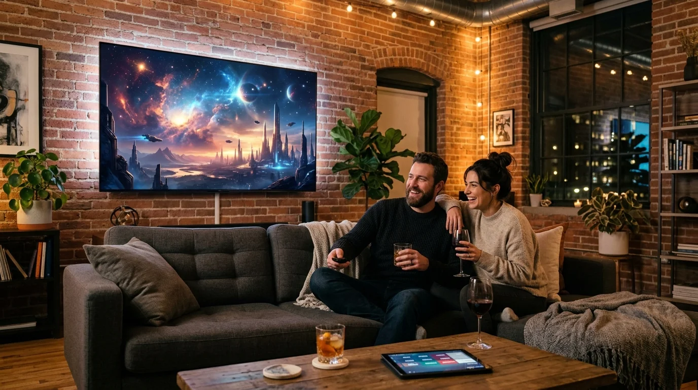 Subscriber relaxing in living room watching seamless television stream