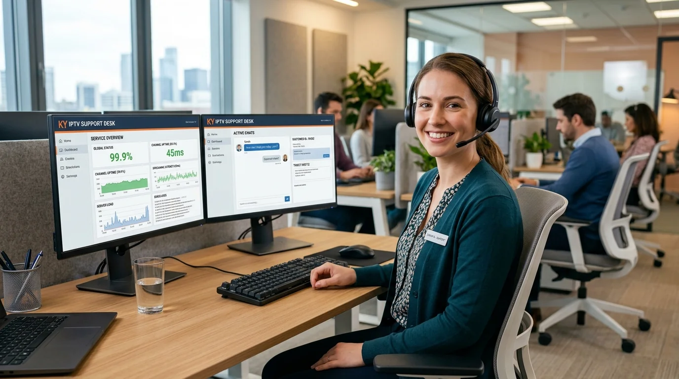 KY IPTV customer support technician assisting subscriber with device setup